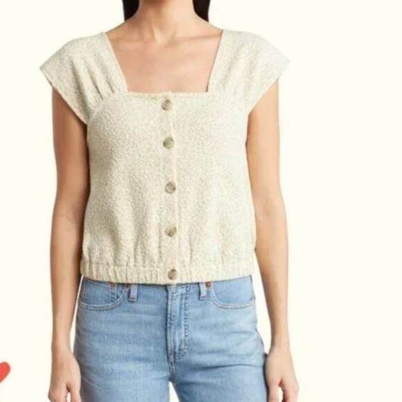 Madewell Tops - NWT Madewell Floral Jacquard Button-Front Crop Pastel Sleeveless Top Size XXS